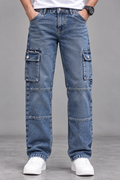 Men's Blue Washed Cargo Jeans – Relaxed Fit